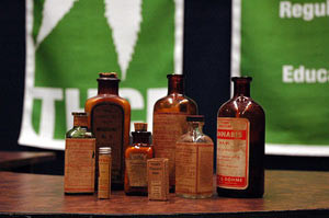 Paul Stanford's antique cannabis bottle collection